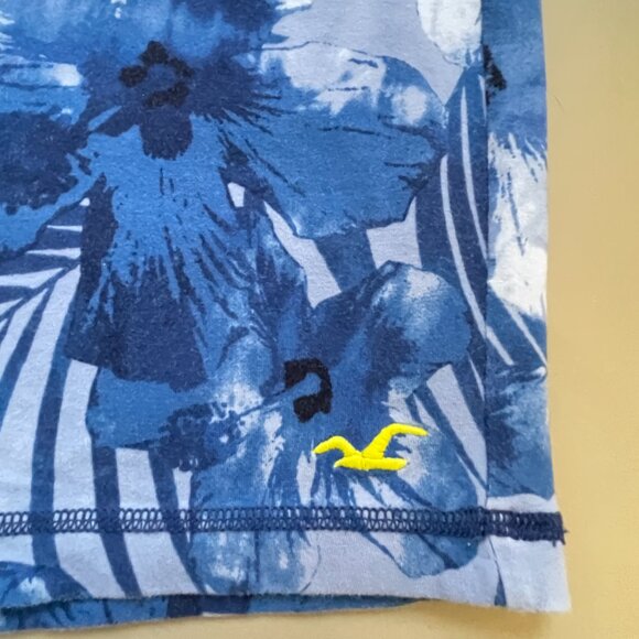 Hollister Skirt Large Blue Tropical Palm Leaf Hibiscus Floral Knit Back Zipper - Picture 3 of 7